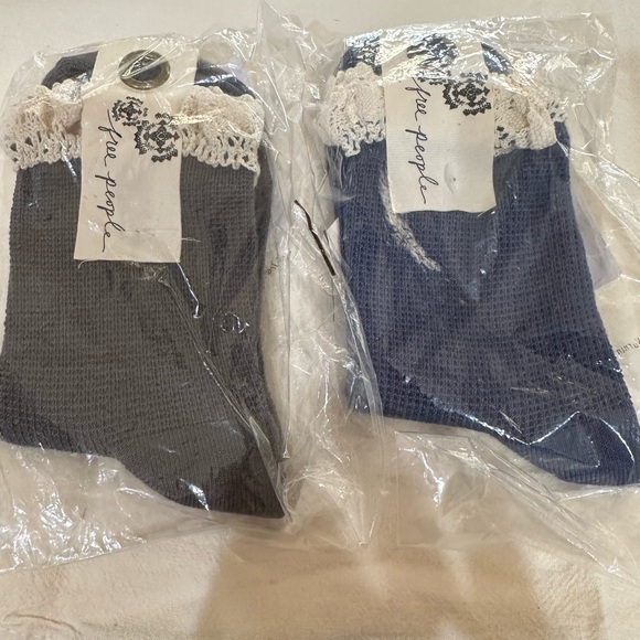 Free People Accessories - Free People Beloved Waffle Knit ruffle socks Grey and Blue NWTStill in packaging